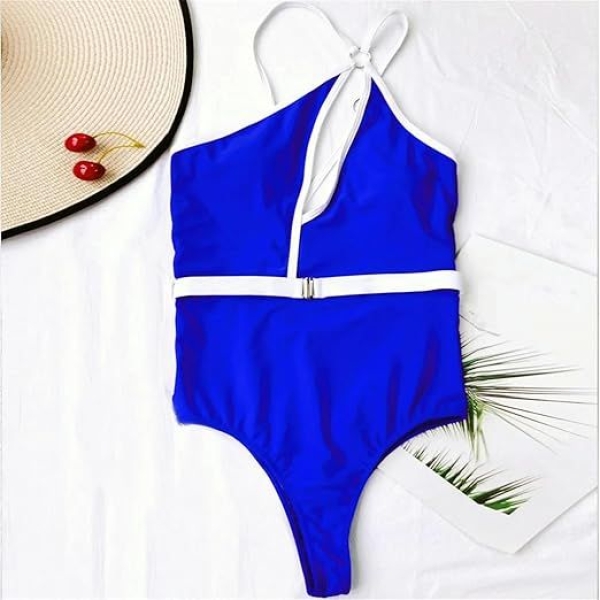 Fancyra Women One-Shoulder Black Cutout Swimsuit Swimwear Dress - Image 5