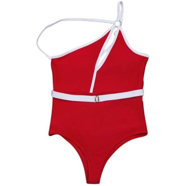Fancyra Women One-Shoulder Black Cutout Swimsuit Swimwear Red Dress - Image 3