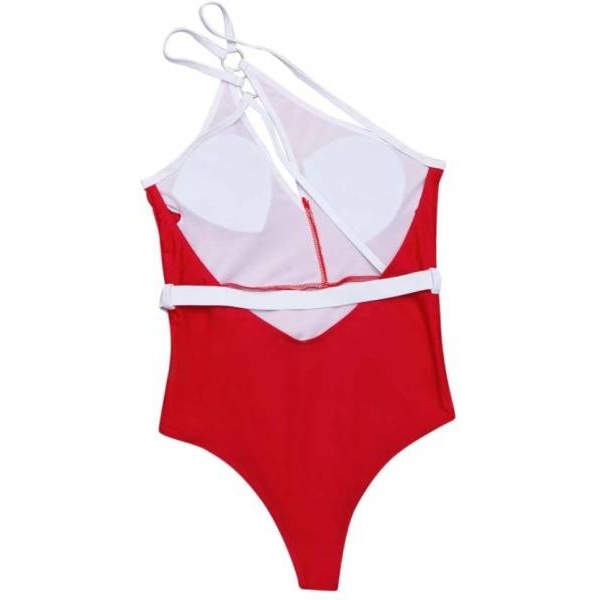 Fancyra Women One-Shoulder Black Cutout Swimsuit Swimwear Red Dress - Image 4
