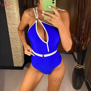 Fancyra Women One-Shoulder Splicing Asymmetrical Backless Monokini Swimsuit Lingerie