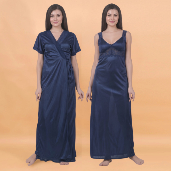 Fancyra Women Pack of 2 Elegant Satin Nighty with Robe Set - Image 2