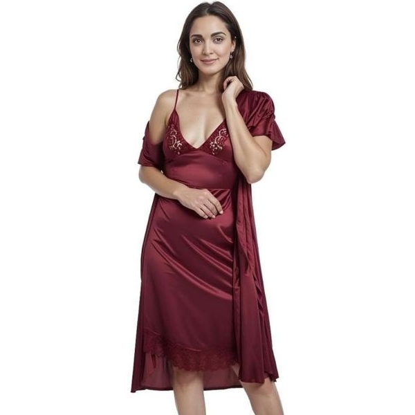 Fancyra Women Pack of 2 Elegant Sleepwear Nighty with Robe - Image 4