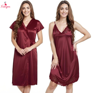 Fancyra Women Pack of 2 Elegant Sleepwear Nighty with Robe