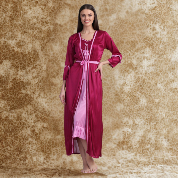Fancyra Women Pack of 2 Full Length Solid Nighty with Robe Set - Image 3