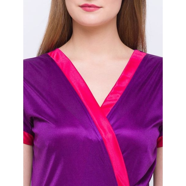 Fancyra Women Pack of 2 Pieces Satin Solid Nightwear Nighty Set - Image 3