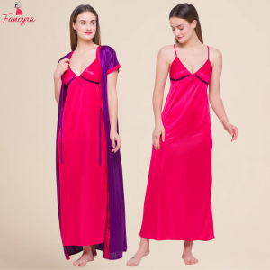 Fancyra Women Pack of 2 Pieces Satin Solid Nightwear Nighty Set