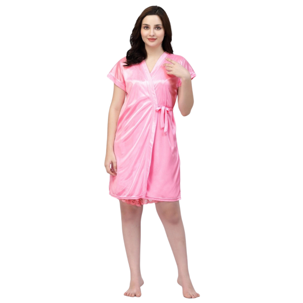 Fancyra Women Pack of 2 Satin Stylish Fancy Sleepwear Nighty with Robe - Image 5