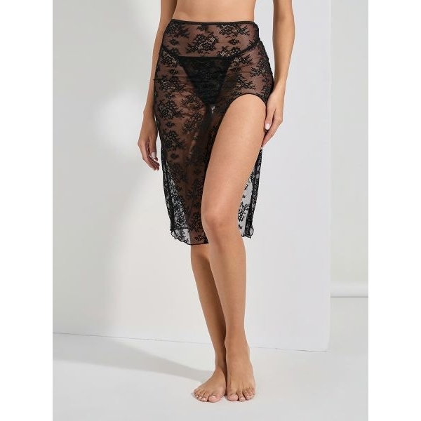 Fancyra Women Pack of 3 Floral All Over Lace Bralette- Thong and Deep Slit Midi Skirt Lingerie Set - Image 4