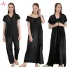Fancyra Women Pack of 4 Satin Solid Stylish Sleepwear Nighty Nightwear Set