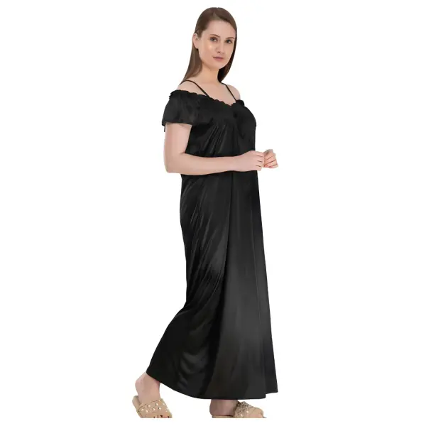 Fancyra Women Pack of 4 Satin Solid Stylish Sleepwear Nighty Nightwear Set - Image 3