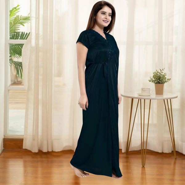 Fancyra Women Pack of 6 Black Satin Solid Sleepwear Nightwear Set - Image 4