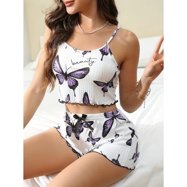 Fancyra Women Pajama Set Cute 2 Piece Sleepwear Cami Top & Shorts - Image 2