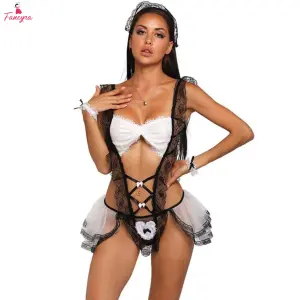Fancyra Women Perspective Hollow Suspender Princess Style Bodysuit Lingerie Set