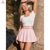 Fancyra Women Pink A-Line Suspender Skirt Pleated Short Braces Lingerie with Crop Top