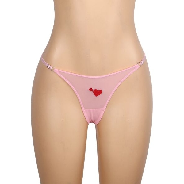 Fancyra Women Pink Mesh Thong with Heart Embroidery Side Strap Underwear Panty - Image 3