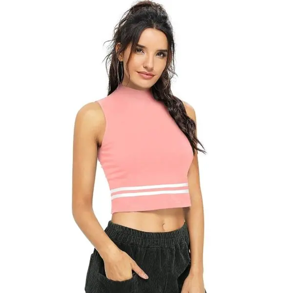 Fancyra Women Pink Top T-Shirt Solid Round Neck - Image 3
