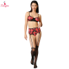 Fancyra Women Plaid Knit Lace Bra and Garter Belt Lingerie Set with Stocking