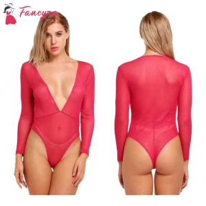 Fancyra Women Plain Full Sleeves Bodysuit Lingerie Free Size Pink Color
