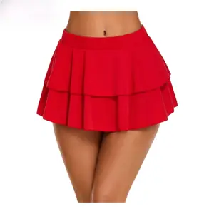 Fancyra Women Pleated Mini Skirt Solid Ruffle Lingerie Skirts Free Size Red Color