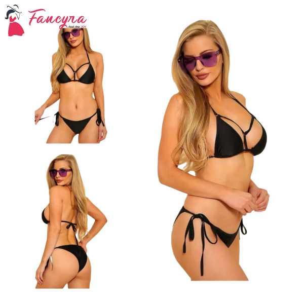 Fancyra Women Polycotton Lingerie Bra Panty Bikini Set Free Size Black Color