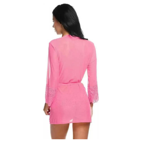 Fancyra Women Polyester And Spandex Solid Above Knee Baby Doll With Panty And Robe Free Size Pink Color - Image 4