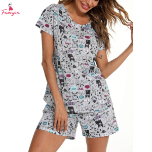 Fancyra Women Printed Cute Top and Shorts Nightwear Pajama Set