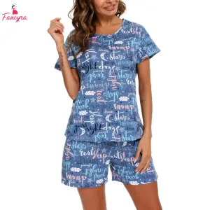 Fancyra Women Printed Elegant Tee and Shorts Sleepwear Pajama Set