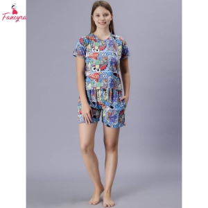 Fancyra Women Printed Round Neck Night suit Pajama Set