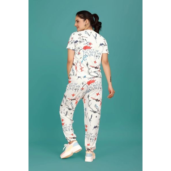 Fancyra Women Printed Round Neck Top With Joggers Pajama Set - Image 2