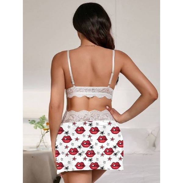 Fancyra Women Printed Satin Lace Elegant Babydoll Lingerie Nighty - Image 3