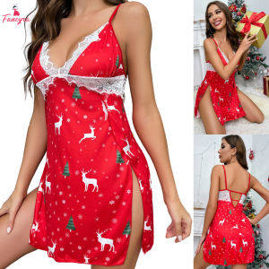 Fancyra Women Printed Seductive Hot Red Babydoll Lingerie Nighty