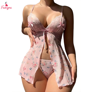 Fancyra Women Printed Sheer Nightwear Baby Doll Lingerie