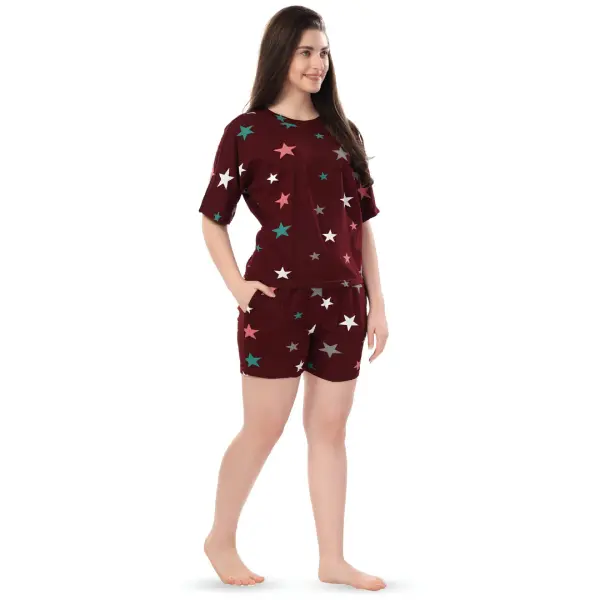 Fancyra Women Printed Short Sleeves Elegant Pajama Nightwear Set - Image 3