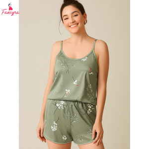 Fancyra Women Printed Shoulder Strap Night Suit Pajama Set