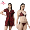 Fancyra Women Printed Sleepwear Nightwear Nighty with Robe Swimwear Bikini Set