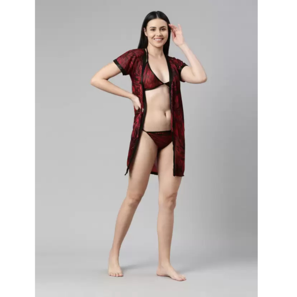 Fancyra Women Printed Sleepwear Nightwear Nighty with Robe Swimwear Bikini Set - Image 5