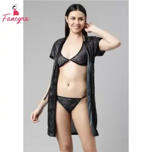 Fancyra Women Printed Sleepwear Nightwear Nighty With Robe Swimwear Bikini Set Free Size