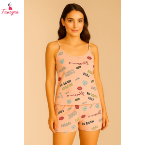 Fancyra Women Printed Sleeveless Night suit Camisole Top and Shorts Pajama Set