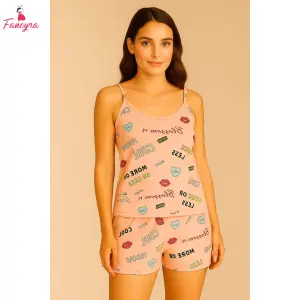 Fancyra Women Printed Sleeveless Night suit Camisole Top and Shorts Pajama Set