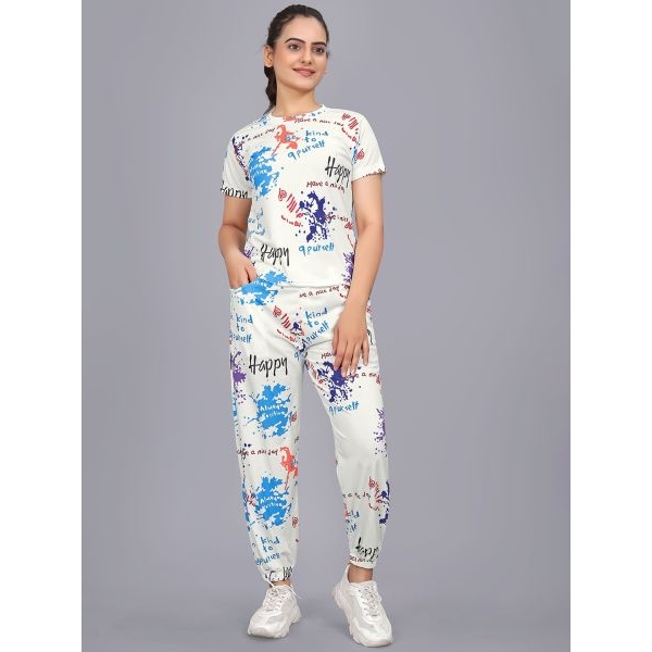 Fancyra Women Printed Top With Joggers Pajama Set - Image 3