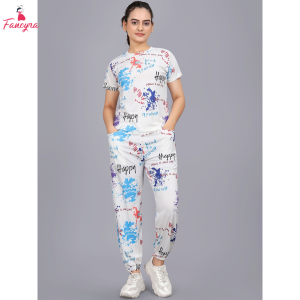 Fancyra Women Printed Top With Joggers Pajama Set