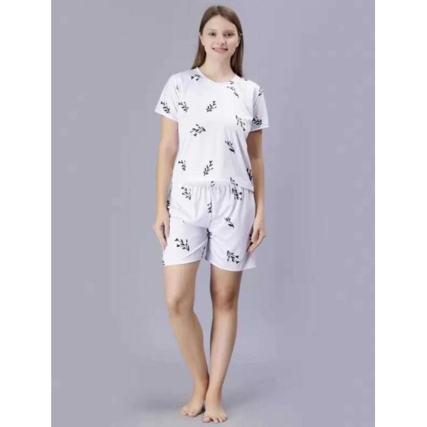 Fancyra Women Printed White Top and Shorts Pajama Set - Image 2
