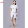 Fancyra Women Printed White Top and Shorts Pajama Set