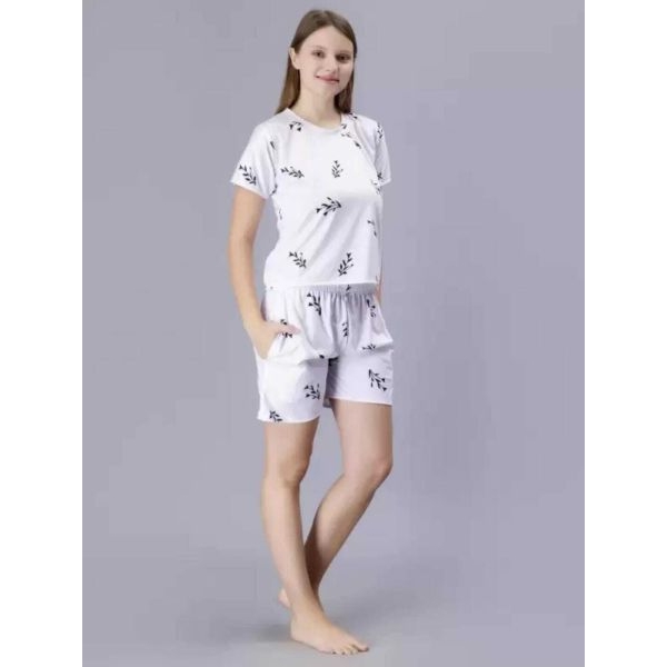 Fancyra Women Printed White Top and Shorts Pajama Set - Image 3