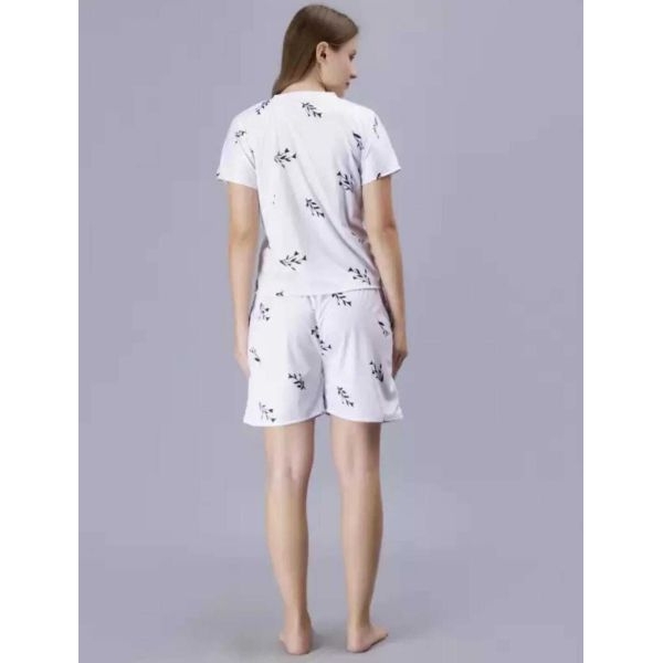 Fancyra Women Printed White Top and Shorts Pajama Set - Image 4