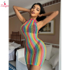 Fancyra Women Rainbow Fishnet Bodystocking Lingerie Dress for Women