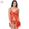 Fancyra Women Red Blended Solid Above Knee Babydoll Nightwear Lingerie