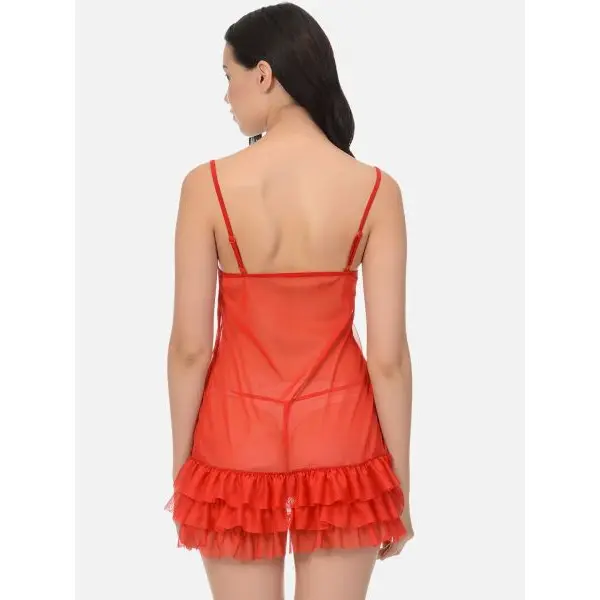 Fancyra Women Red Blended Solid Above Knee Babydoll Nightwear Lingerie - Image 3