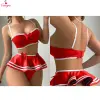 Fancyra Women Red Cosplay Crop Top & Mini Skirt Lingerie Set