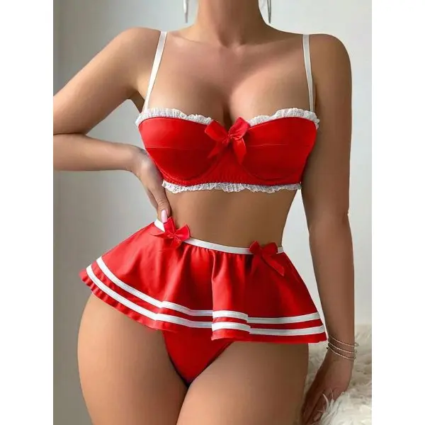 Fancyra Women Red Cosplay Crop Top & Mini Skirt Lingerie Set - Image 3